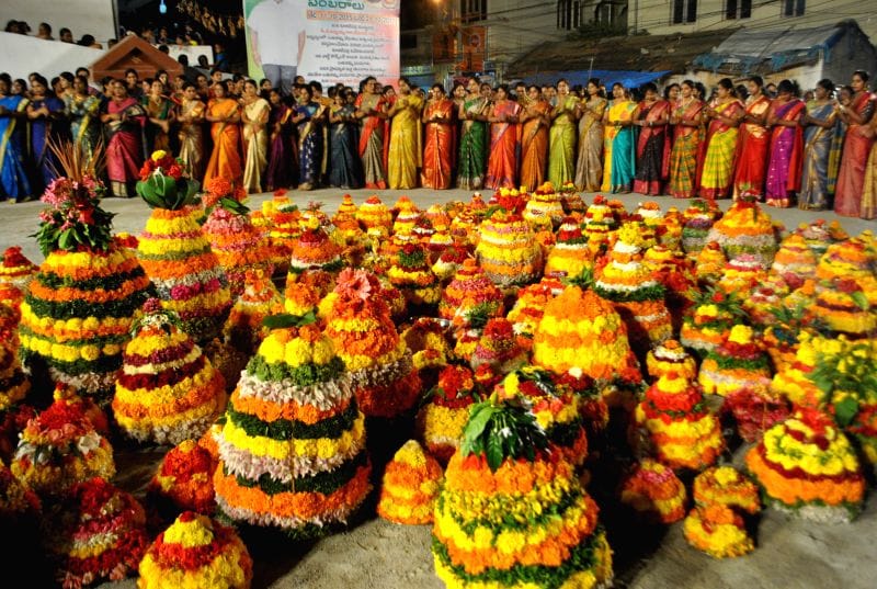 Women celebrating Bathukamma festival