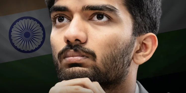 A picture showing Gukesh D as world champion